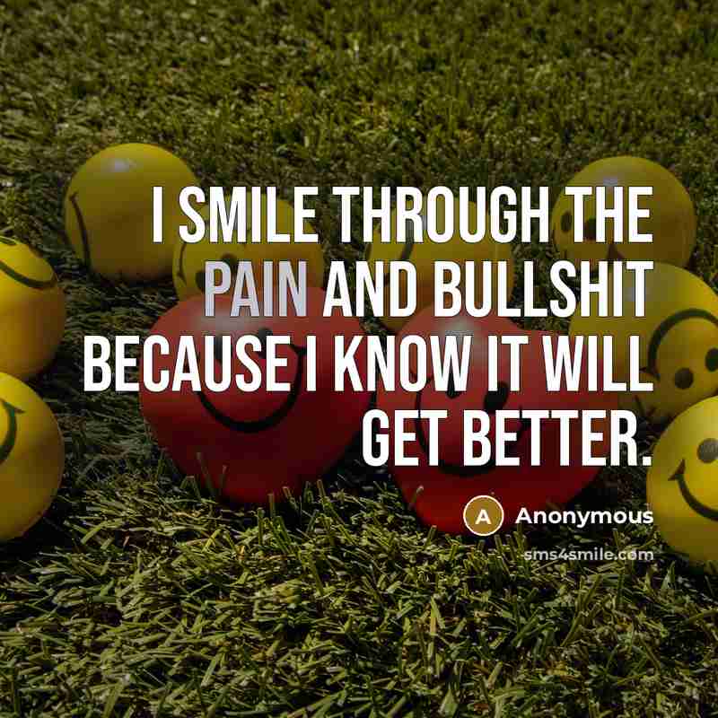“I smile through the pain and bullshit because I know…” quote by Anonymous