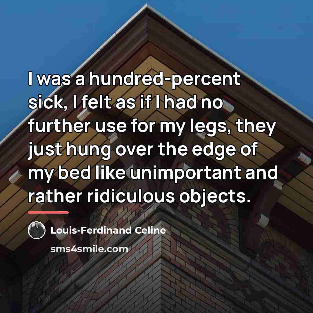 “I was a hundred-percent sick, I felt as if I…” quote by Louis-Ferdinand Celine