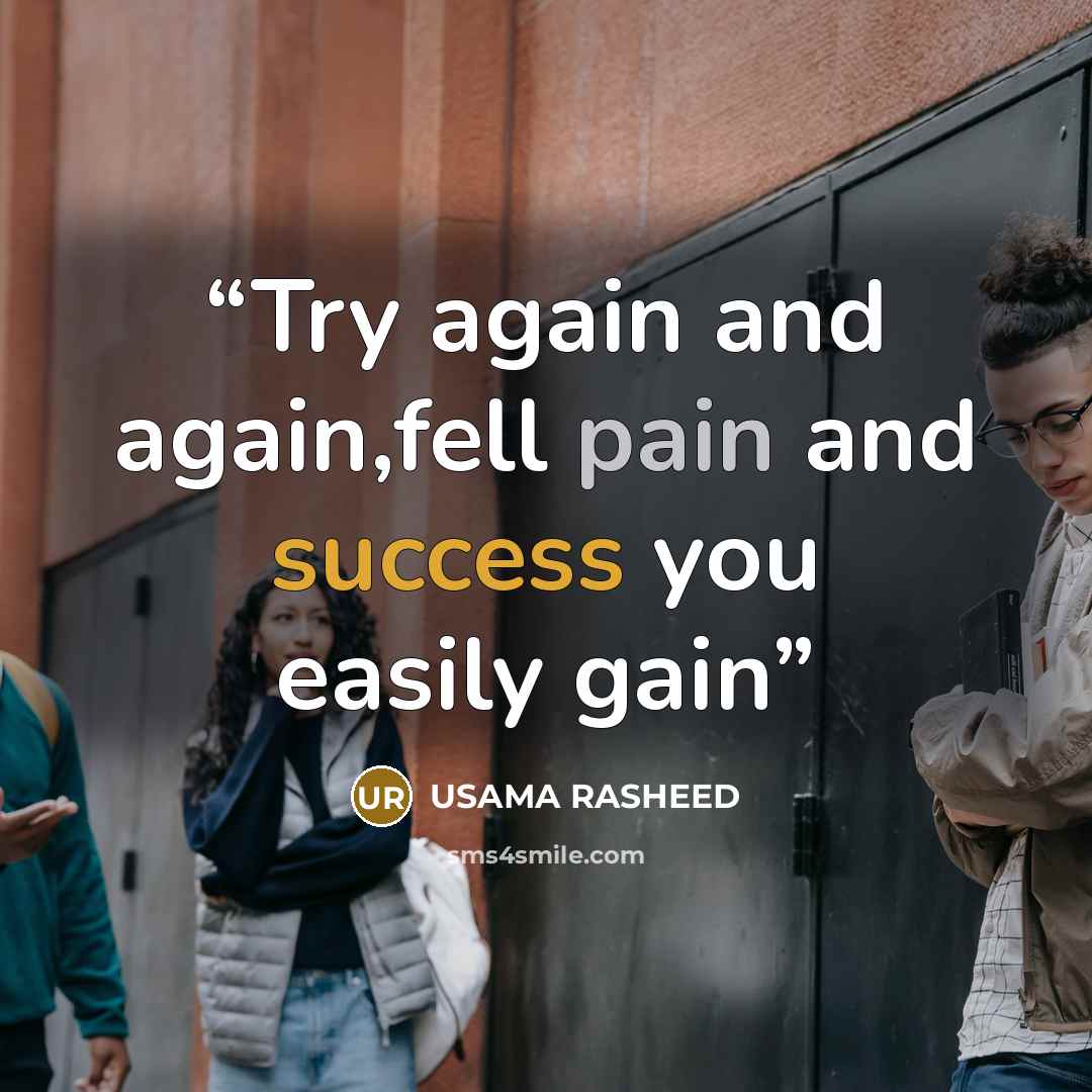 “Try again and again,fell pain and success you easily gain” quote by USAMA RASHEED