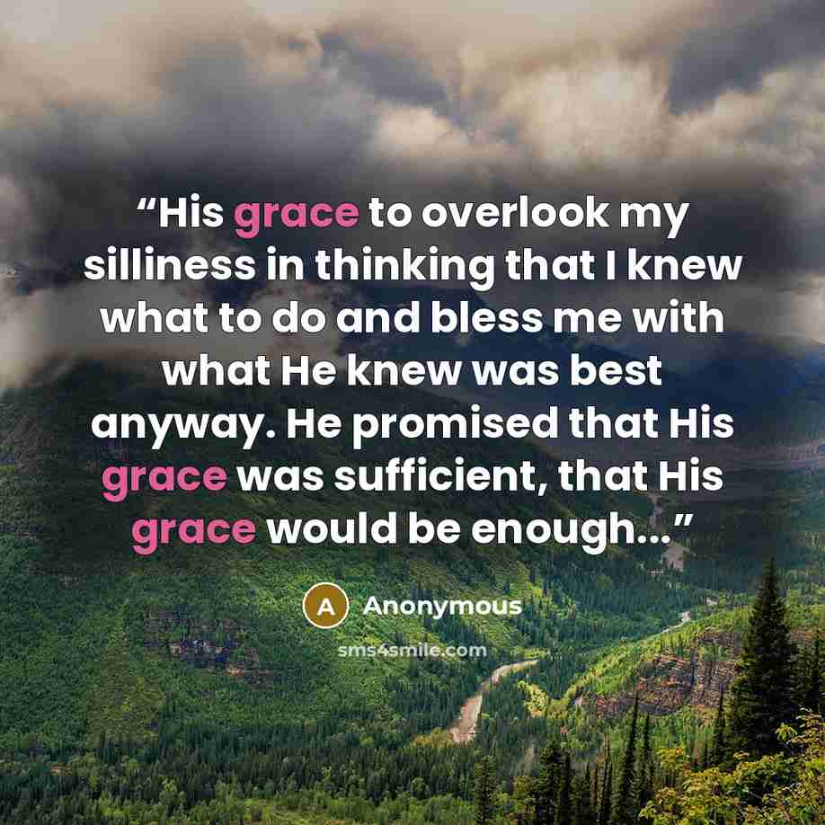 “His grace to overlook my silliness in thinking that I knew what to do and bless me with what He knew was best anyway. He promised that His grace was sufficient, that His grace would be enough...” quote by Anonymous