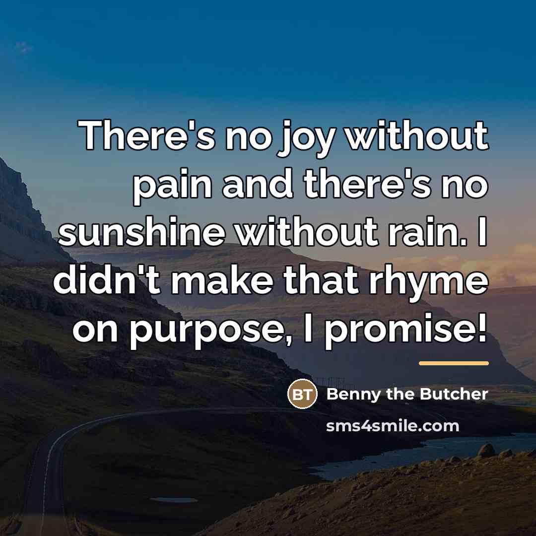 “There's no joy without pain and there's no sunshine without…” quote by Benny the Butcher