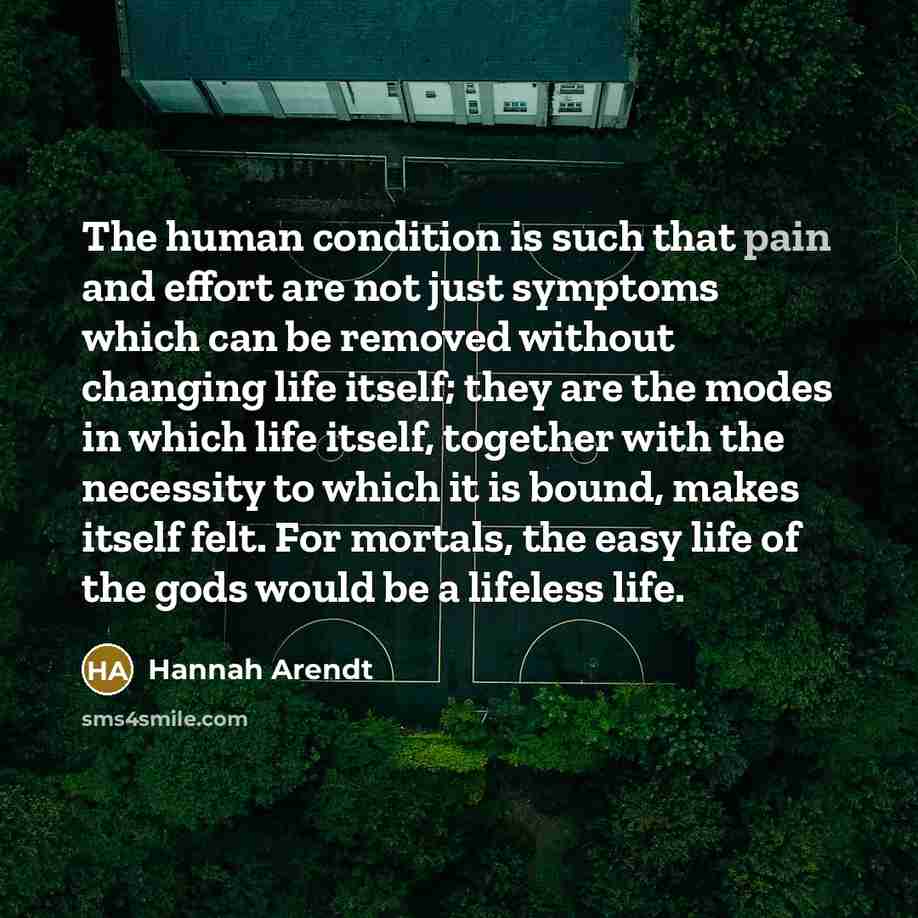 “The human condition is such that pain and effort are…” quote by Hannah Arendt
