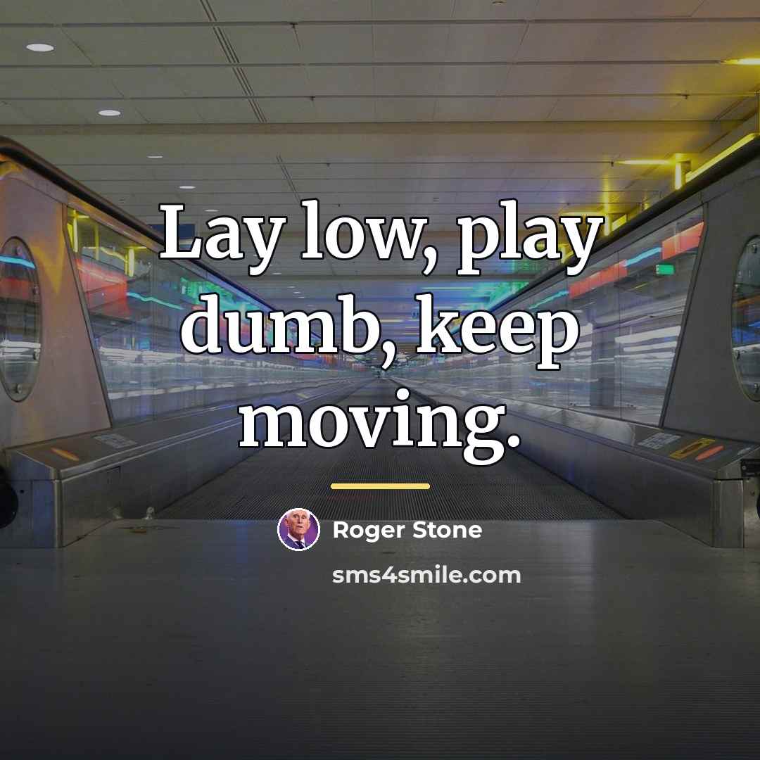 “Lay low, play dumb, keep moving.…” quote by Roger Stone
