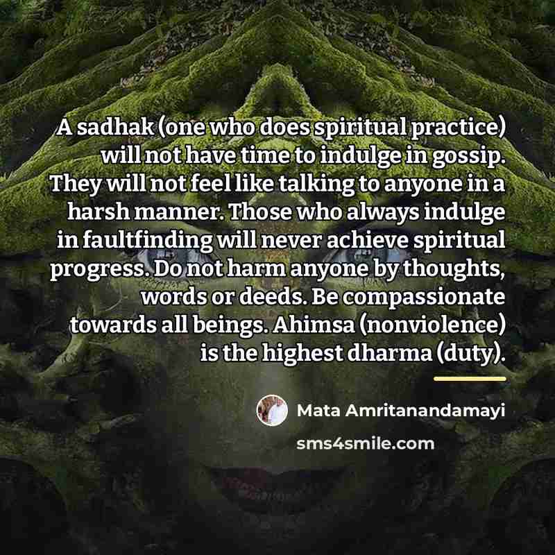 “A sadhak (one who does spiritual practice) will not have…” quote by Mata Amritanandamayi