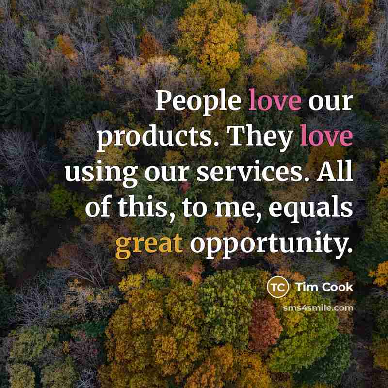 “People love our products. They love using our services. All…” quote by Tim Cook