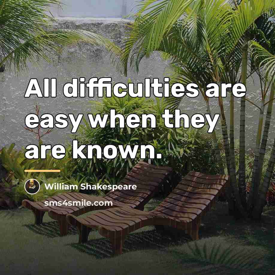 “All difficulties are easy when they are known.…” quote by William Shakespeare
