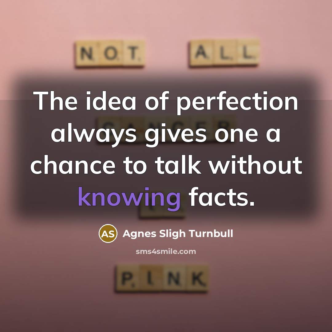 “The idea of perfection always gives one a chance to…” quote by Agnes Sligh Turnbull