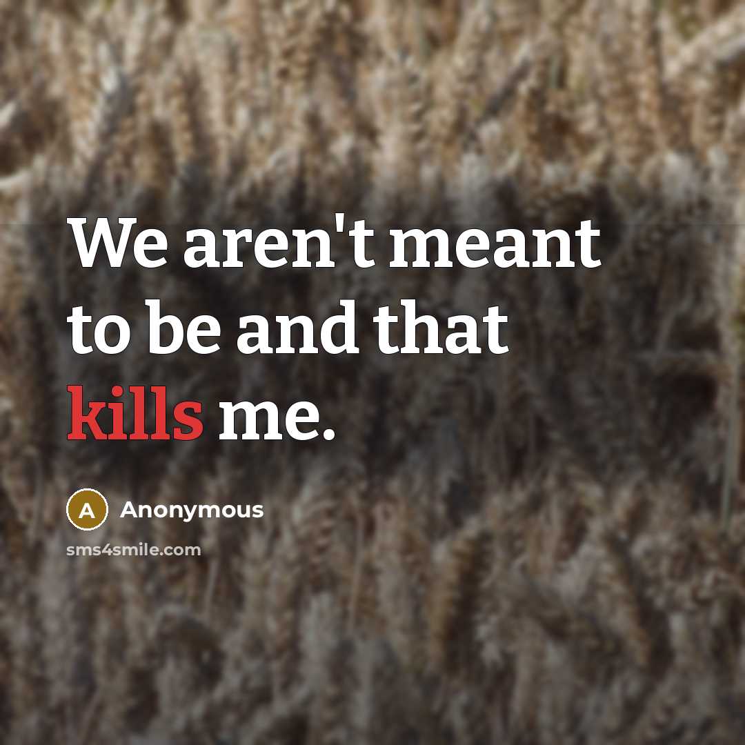 “We aren't meant to be and that kills me.” quote by Anonymous