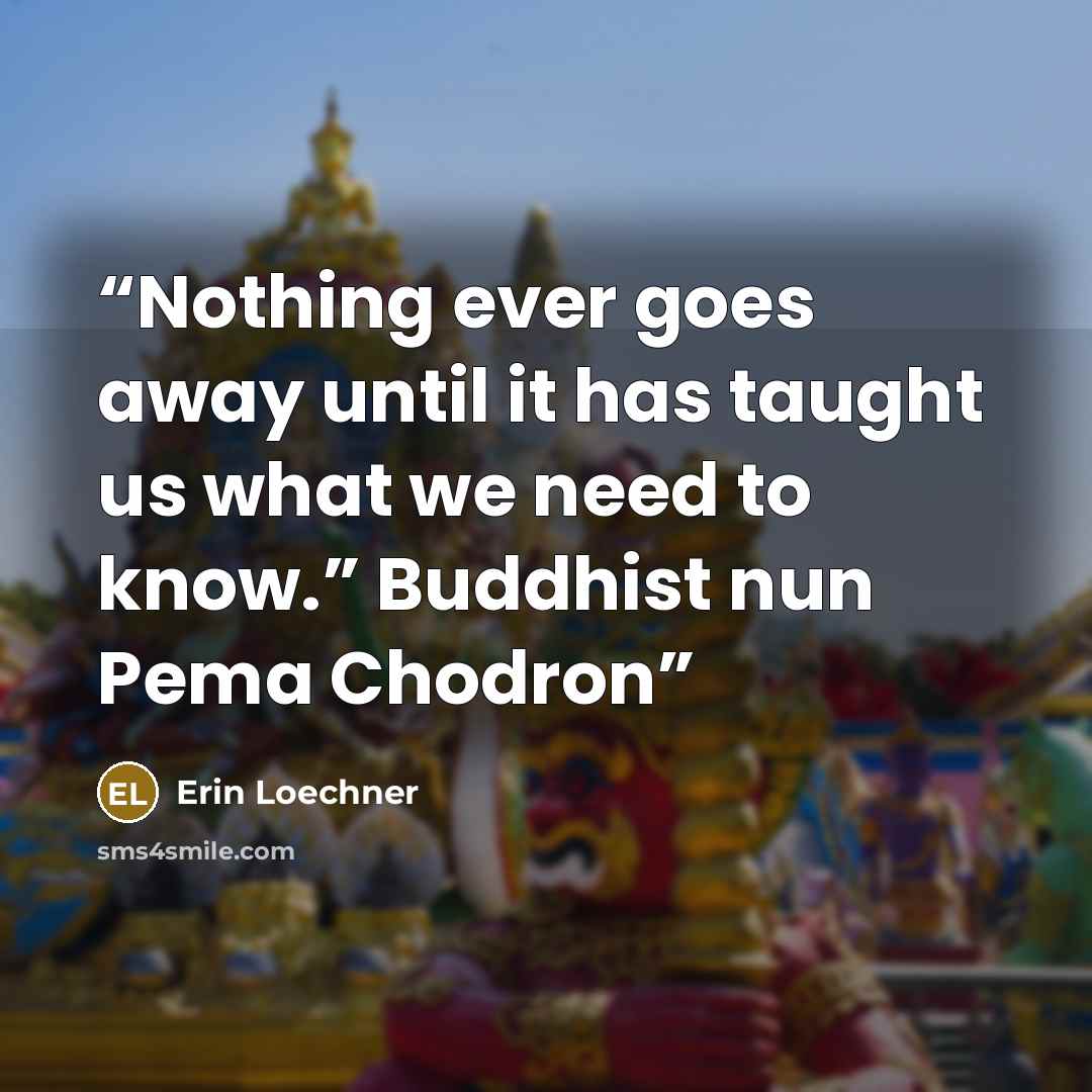 “Nothing ever goes away until it has taught us what we need to know.” Buddhist nun Pema Chodron” quote by Erin Loechner