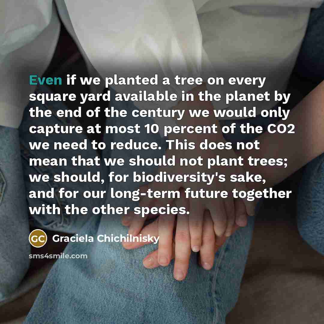 “Even if we planted a tree on every square yard…” quote by Graciela Chichilnisky