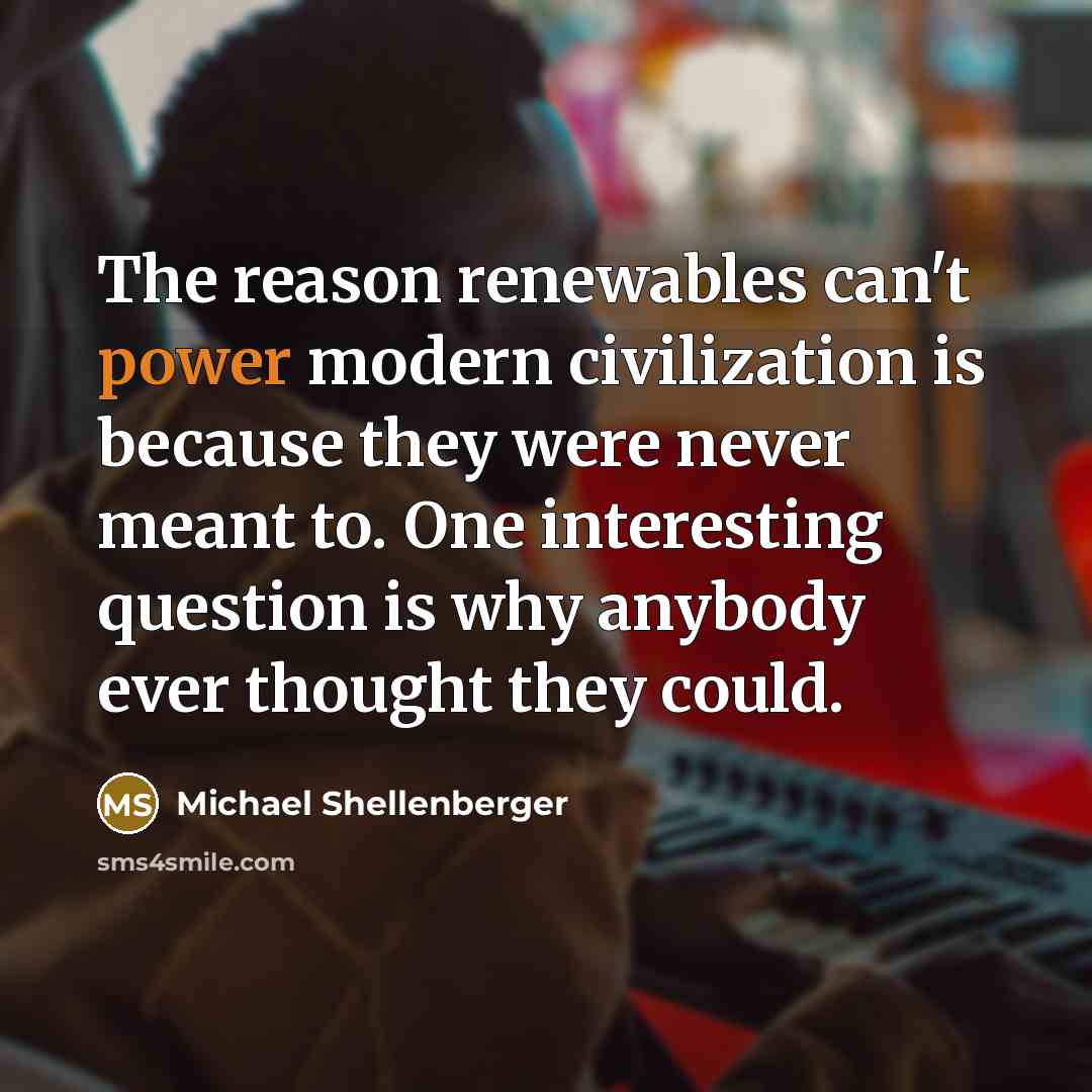 “The reason renewables can't power modern civilization is because they…” quote by Michael Shellenberger