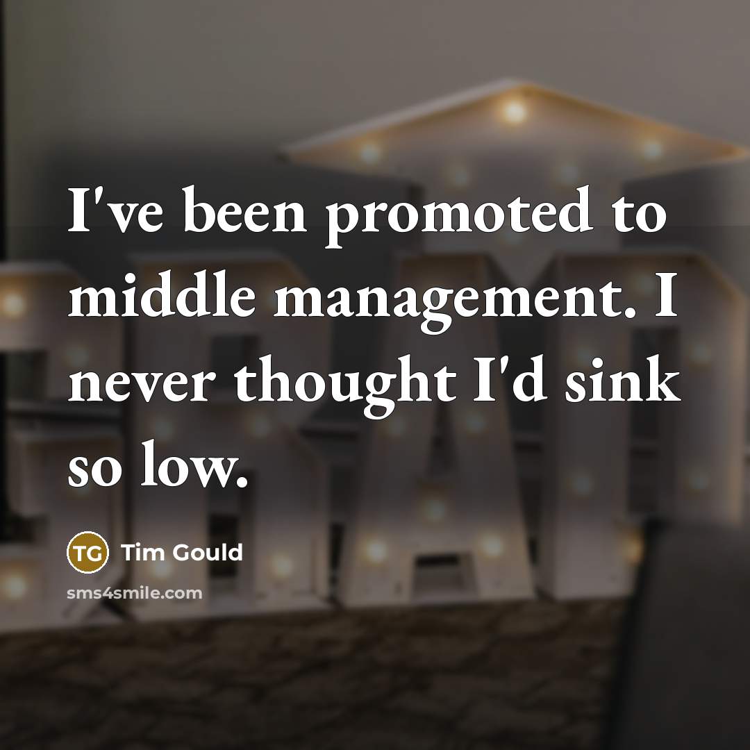 “I've been promoted to middle management. I never thought I'd sink so low.” quote by Tim Gould
