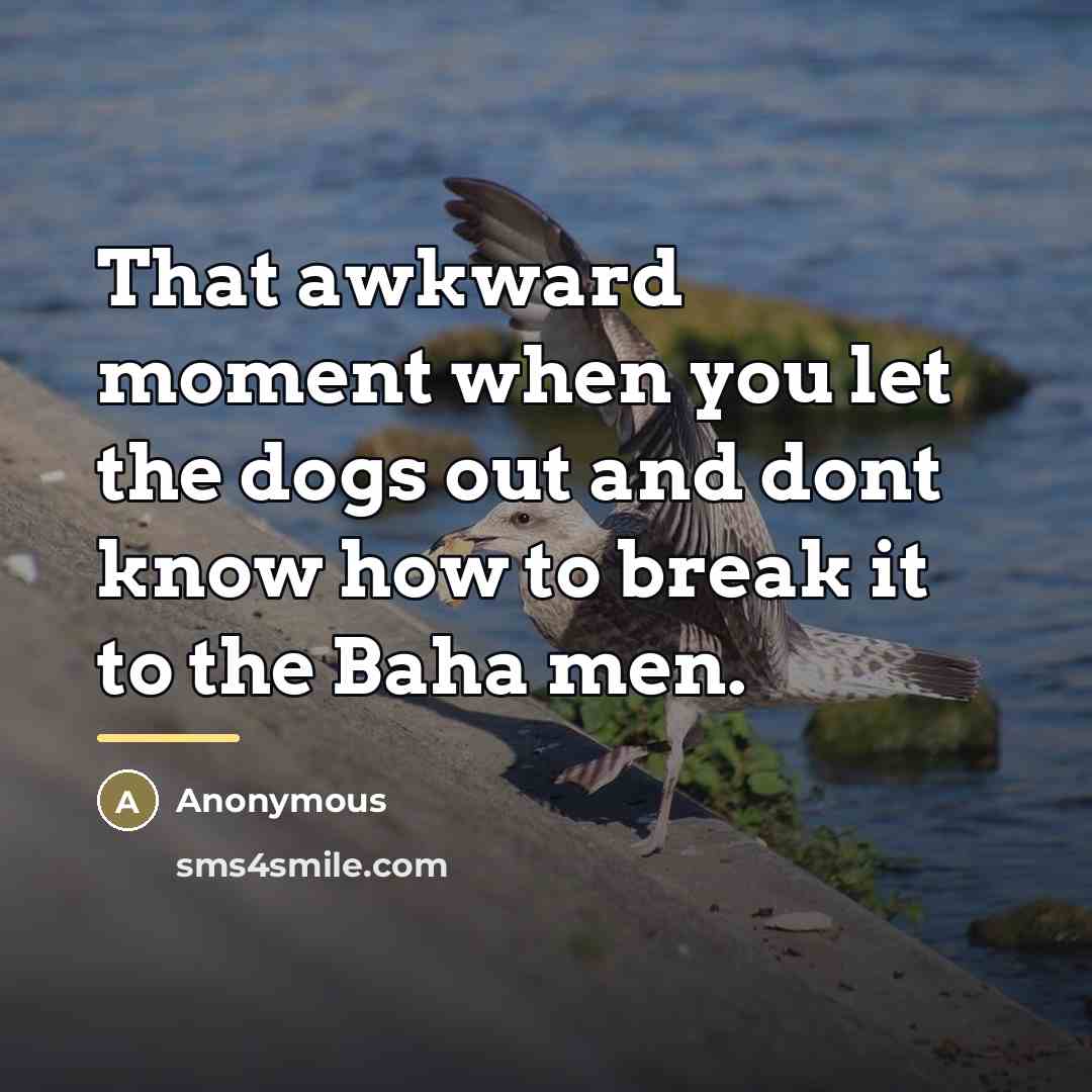 “That awkward moment when you let the dogs out and…” quote by Anonymous
