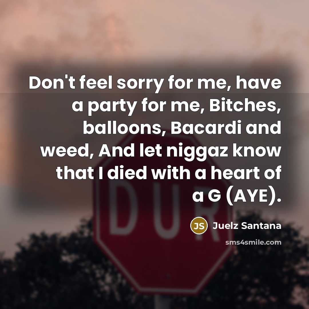 “Don't feel sorry for me, have a party for me,…” quote by Juelz Santana
