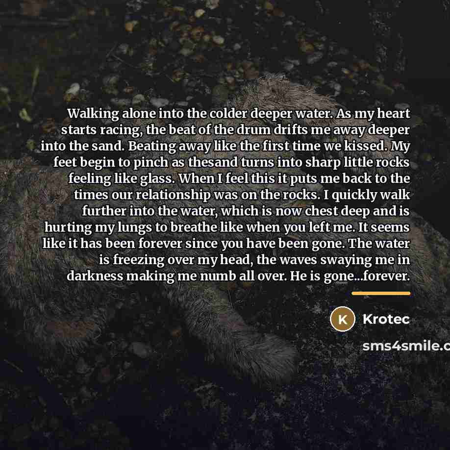 “Walking alone into the colder deeper water. As my heart…” quote by Krotec