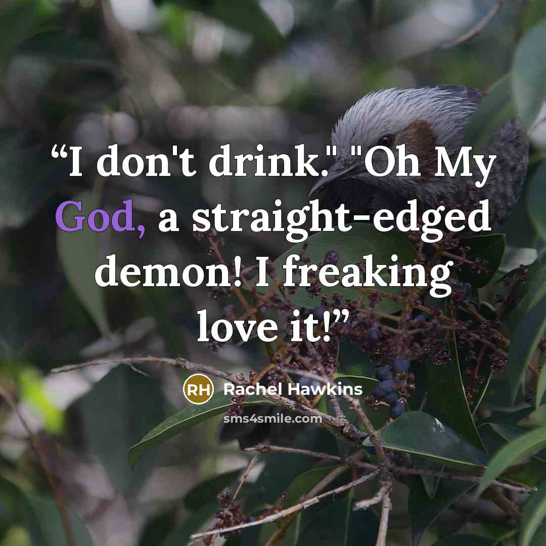 “I don't drink." "Oh My God, a straight-edged demon! I freaking love it!” quote by Rachel Hawkins