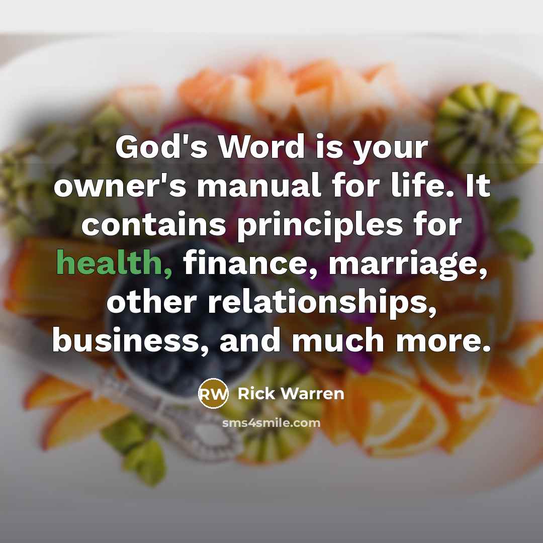 “God's Word is your owner's manual for life. It contains…” quote by Rick Warren