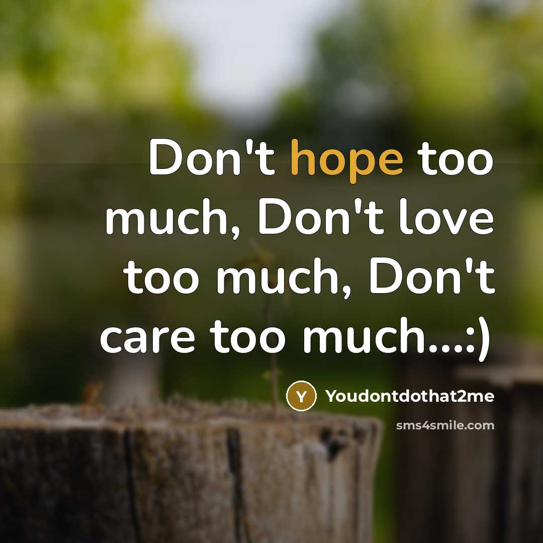 “Don't hope too much, Don't love too much, Don't care too much...:)” quote by Youdontdothat2me