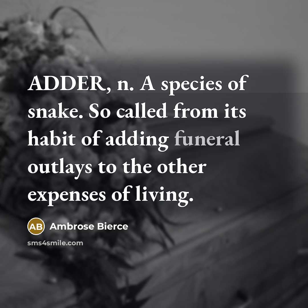 “ADDER, n. A species of snake. So called from its…” quote by Ambrose Bierce