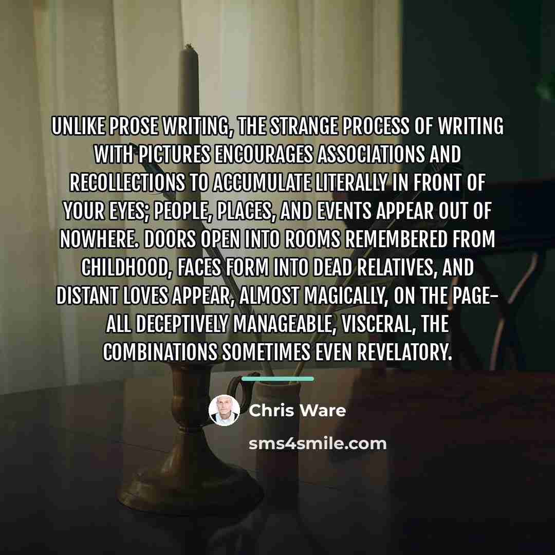 “Unlike prose writing, the strange process of writing with pictures…” quote by Chris Ware