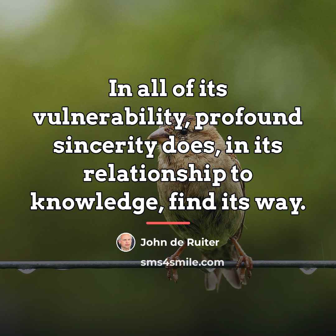 “In all of its vulnerability, profound sincerity does, in its…” quote by John de Ruiter