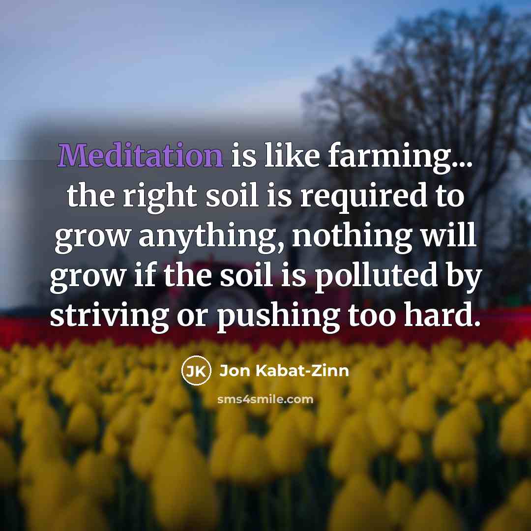 “Meditation is like farming... the right soil is required to…” quote by Jon Kabat-Zinn