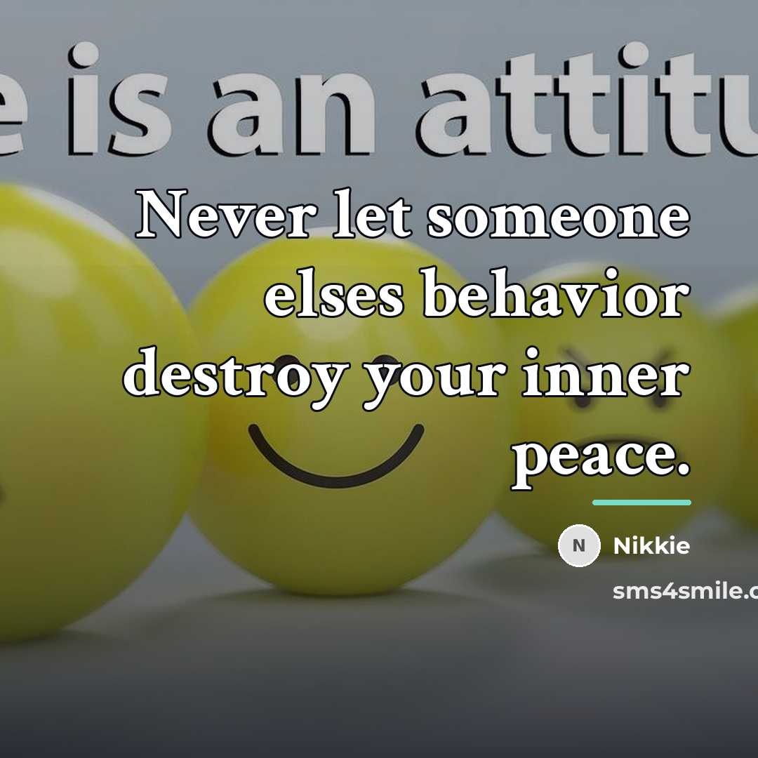 “Never let someone elses behavior destroy your inner peace.…” quote by Nikkie