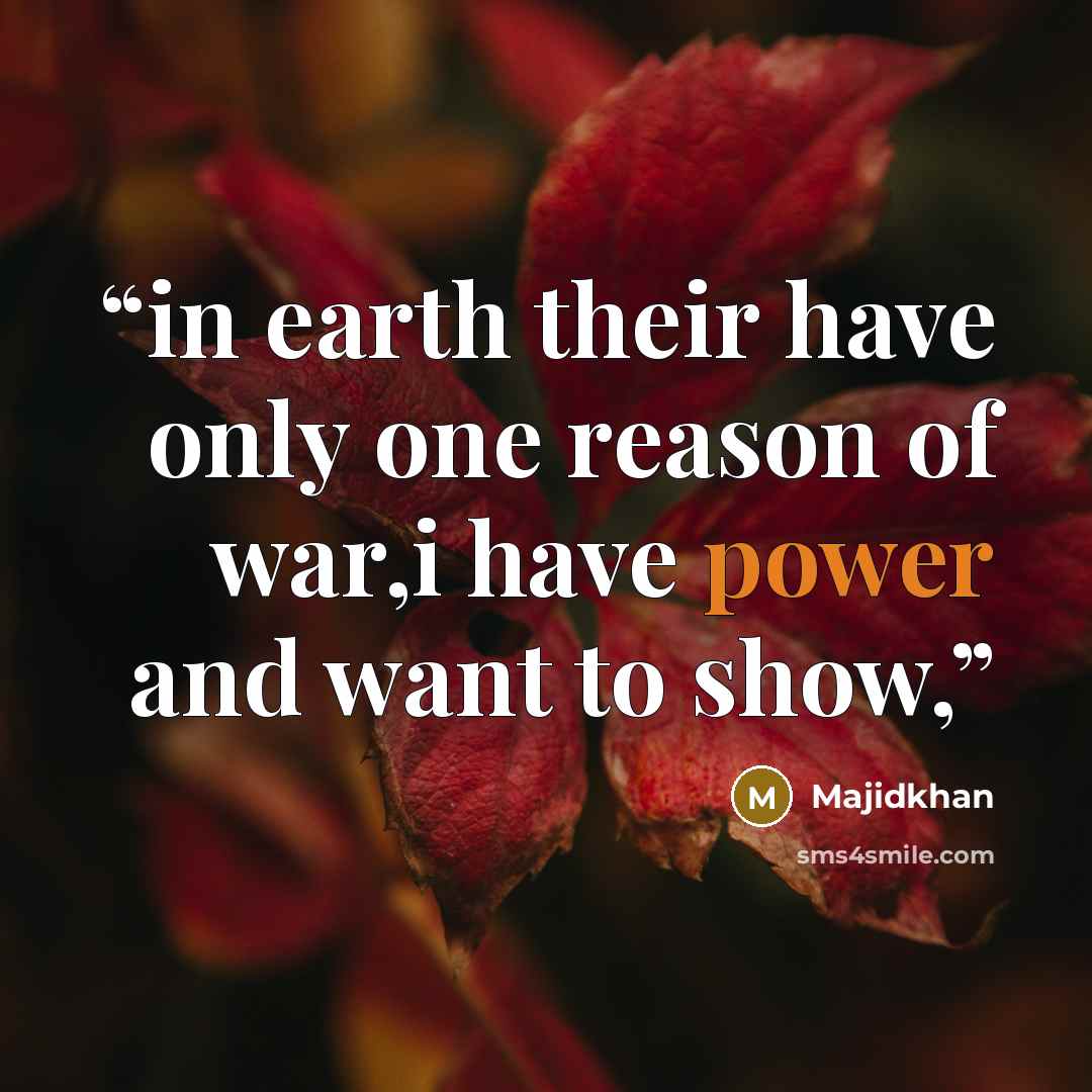 “in earth their have only one reason of war,i have power and want to show,” quote by Majidkhan
