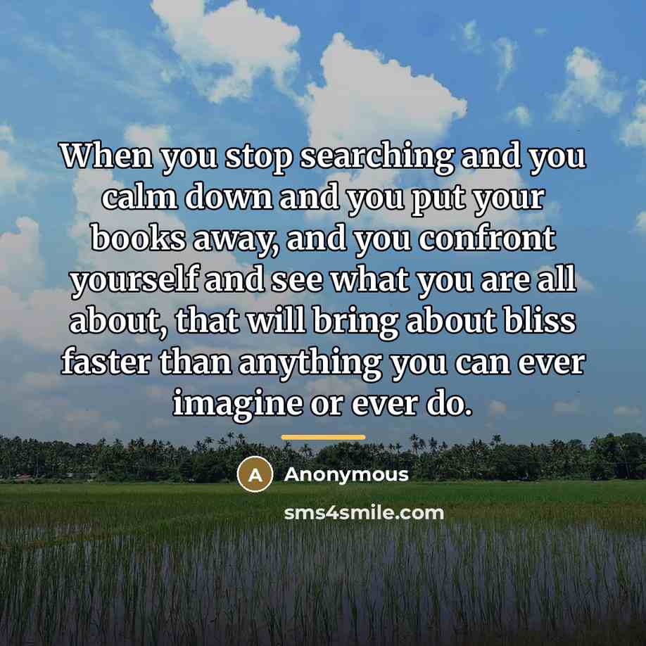 “When you stop searching and you calm down and you…” quote by Anonymous