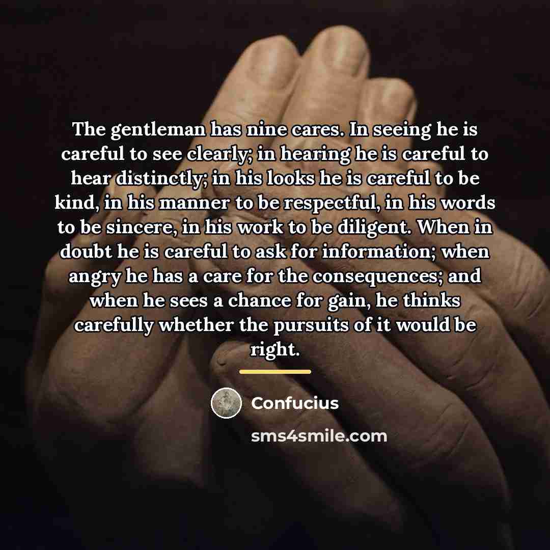 “The gentleman has nine cares. In seeing he is careful…” quote by Confucius