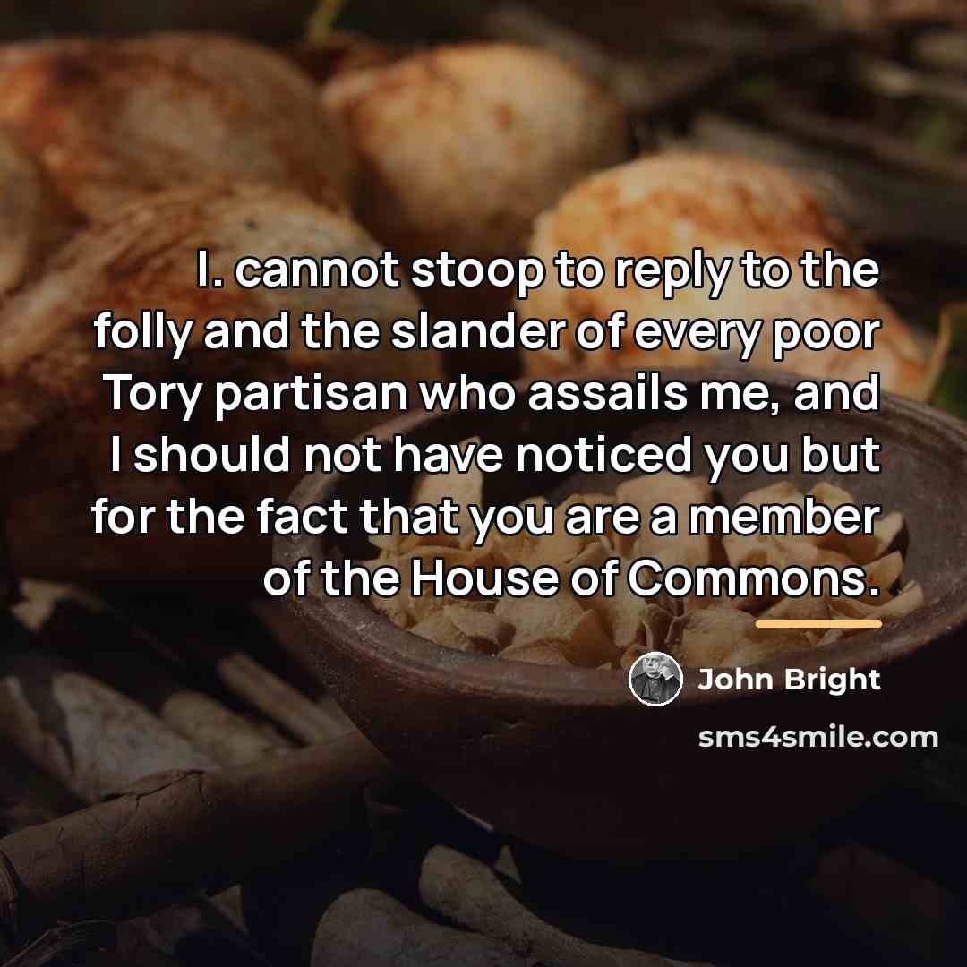 “I. cannot stoop to reply to the folly and the…” quote by John Bright