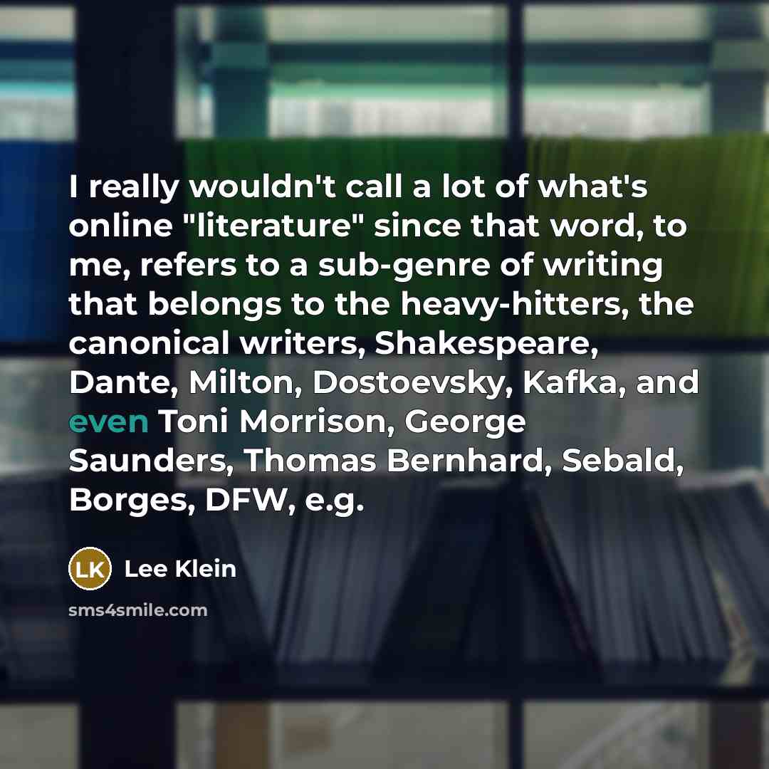 “I really wouldn't call a lot of what's online "literature"…” quote by Lee Klein