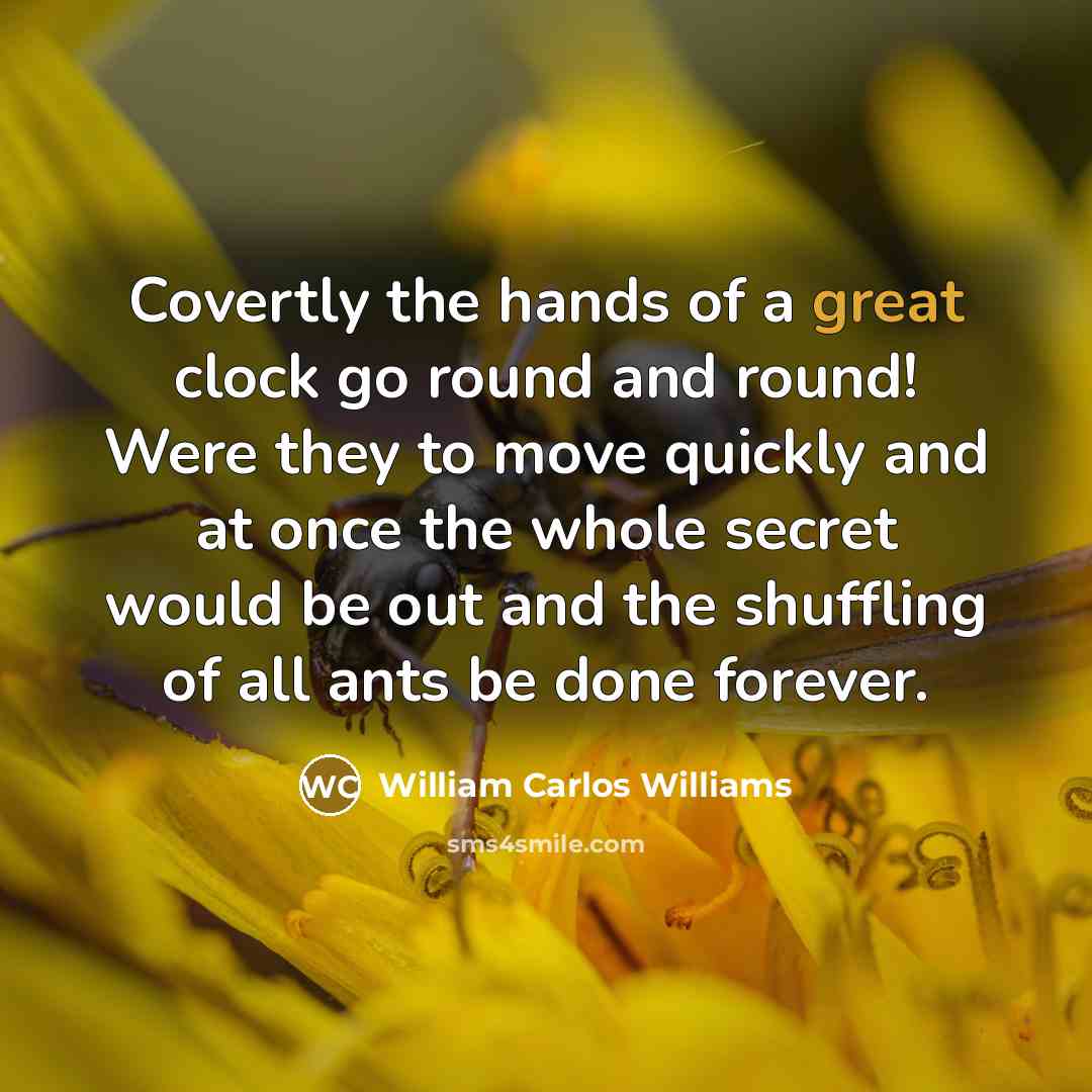 “Covertly the hands of a great clock go round and…” quote by William Carlos Williams