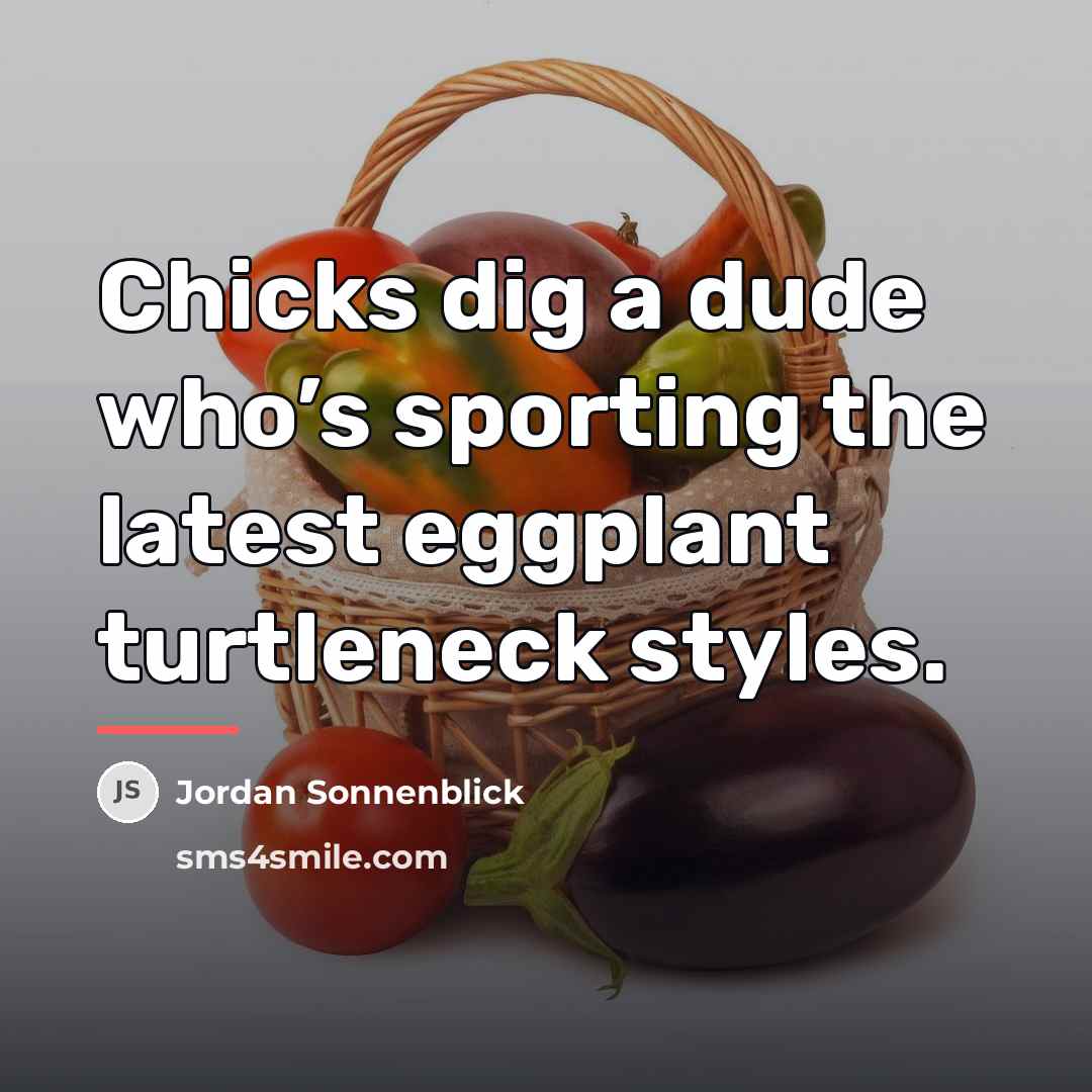 “Chicks dig a dude who’s sporting the latest eggplant turtleneck…” quote by Jordan Sonnenblick