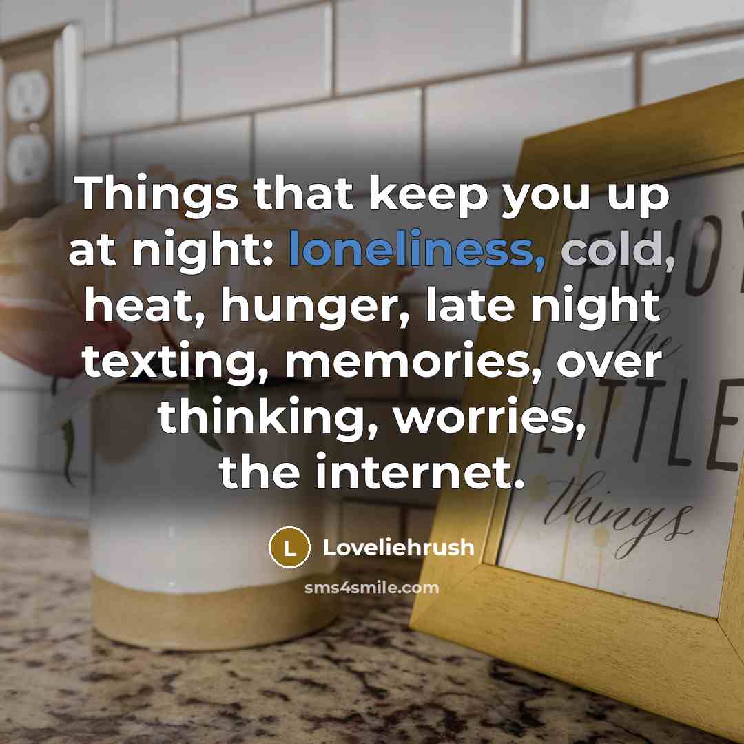 “Things that keep you up at night: loneliness, cold, heat,…” quote by Loveliehrush