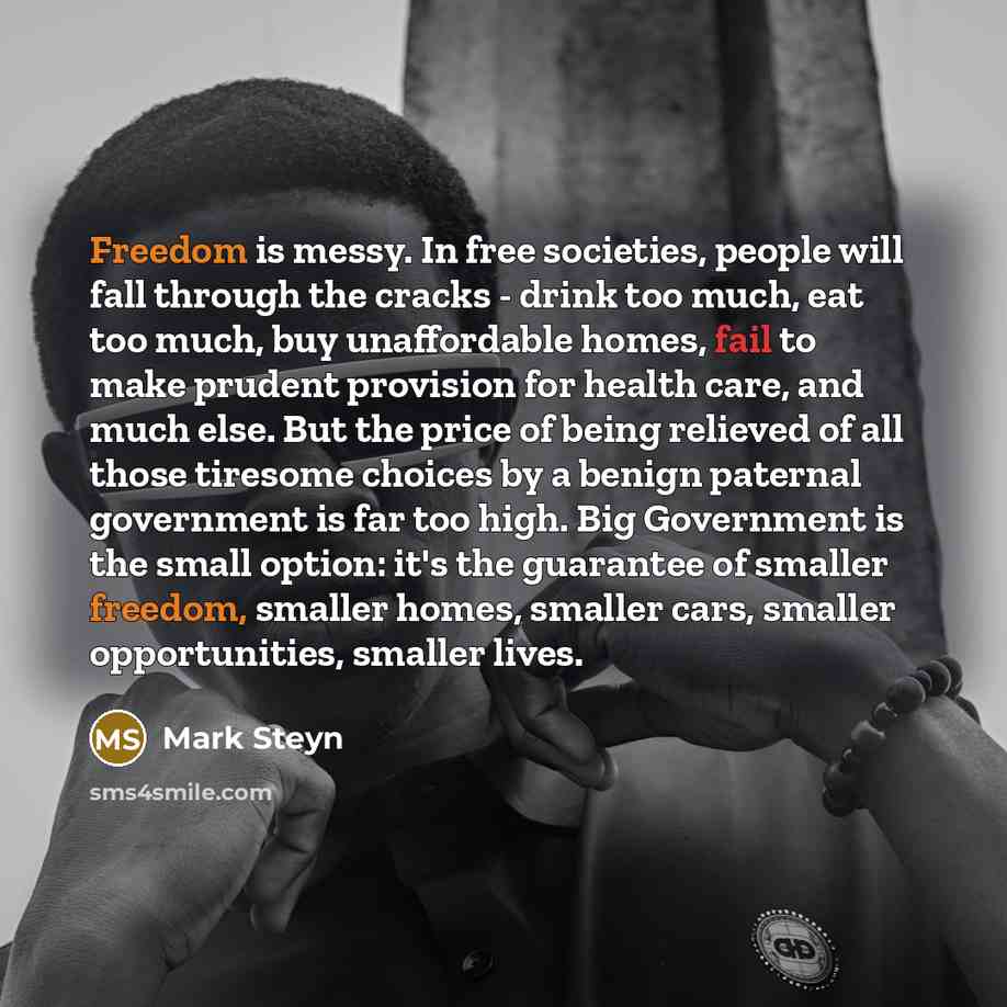 “Freedom is messy. In free societies, people will fall through…” quote by Mark Steyn