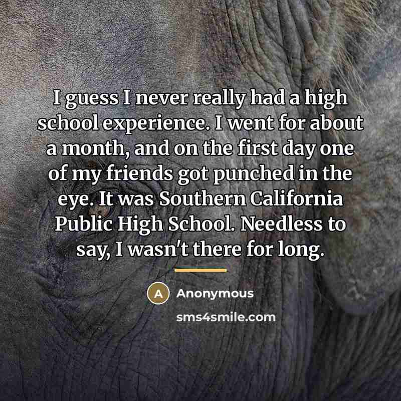 “I guess I never really had a high school experience.…” quote by Anonymous