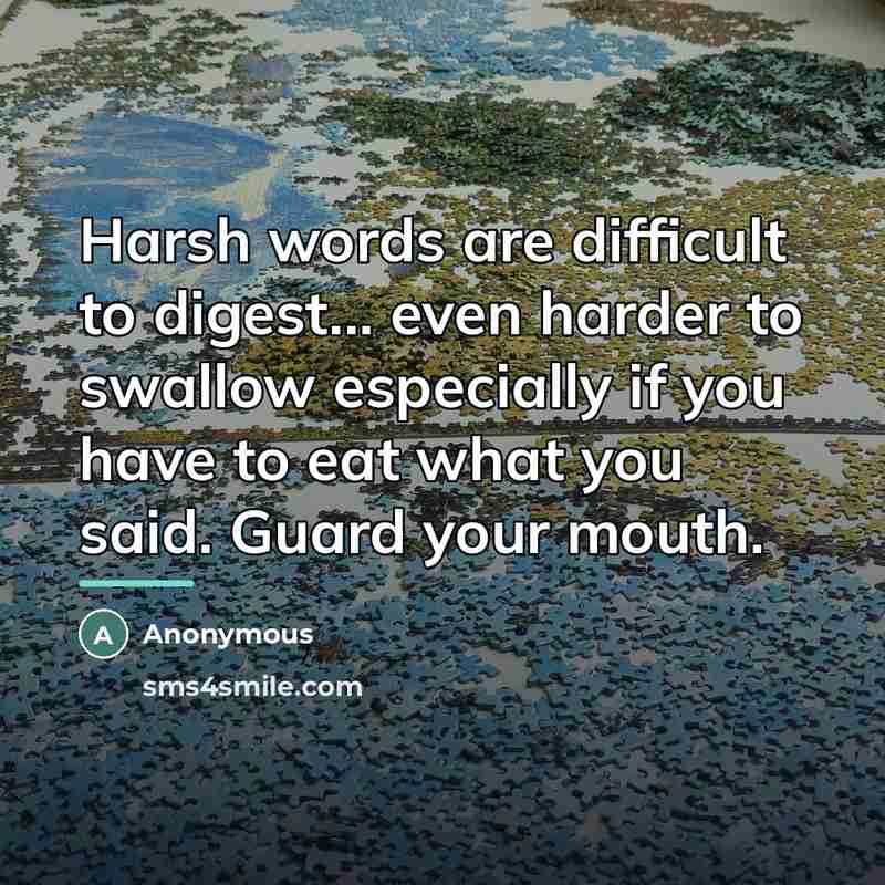 “Harsh words are difficult to digest... even harder to swallow…” quote by Anonymous