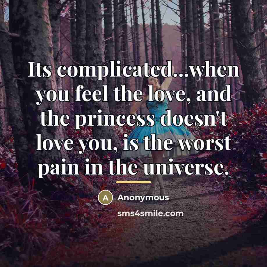 “Its complicated...when you feel the love, and the princess doesn't…” quote by Anonymous