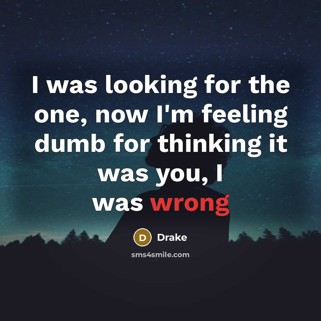 “I was looking for the one, now I'm feeling dumb…” quote by Drake