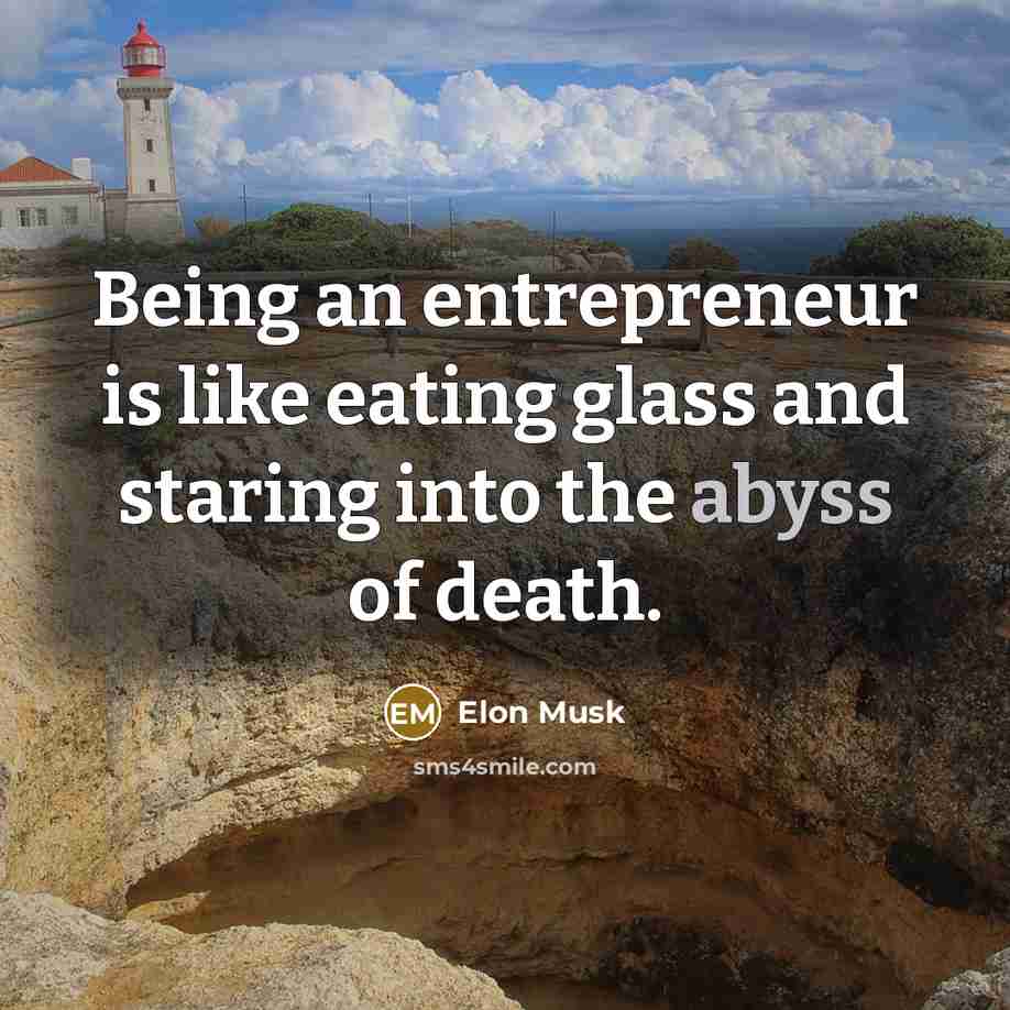 “Being an entrepreneur is like eating glass and staring into…” quote by Elon Musk