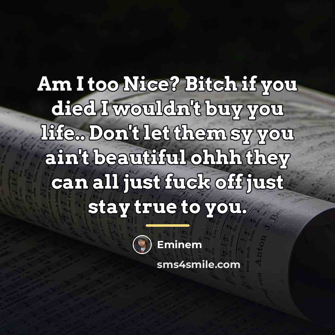 “Am I too Nice? Bitch if you died I wouldn't…” quote by Eminem