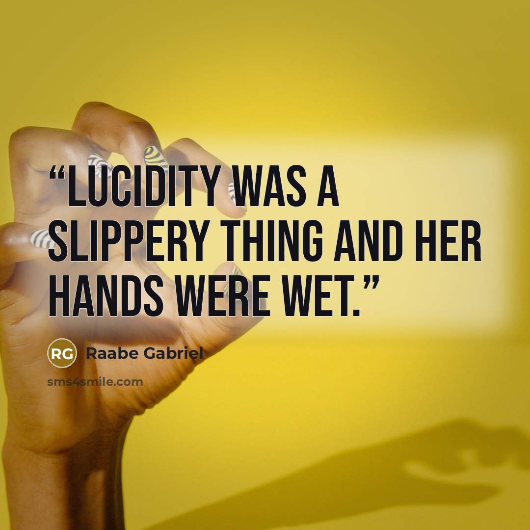 “Lucidity was a slippery thing and her hands were wet.” quote by Raabe Gabriel