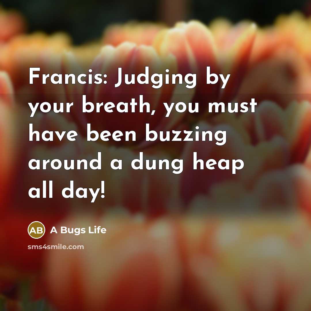 “Francis: Judging by your breath, you must have been buzzing…” quote by A Bugs Life