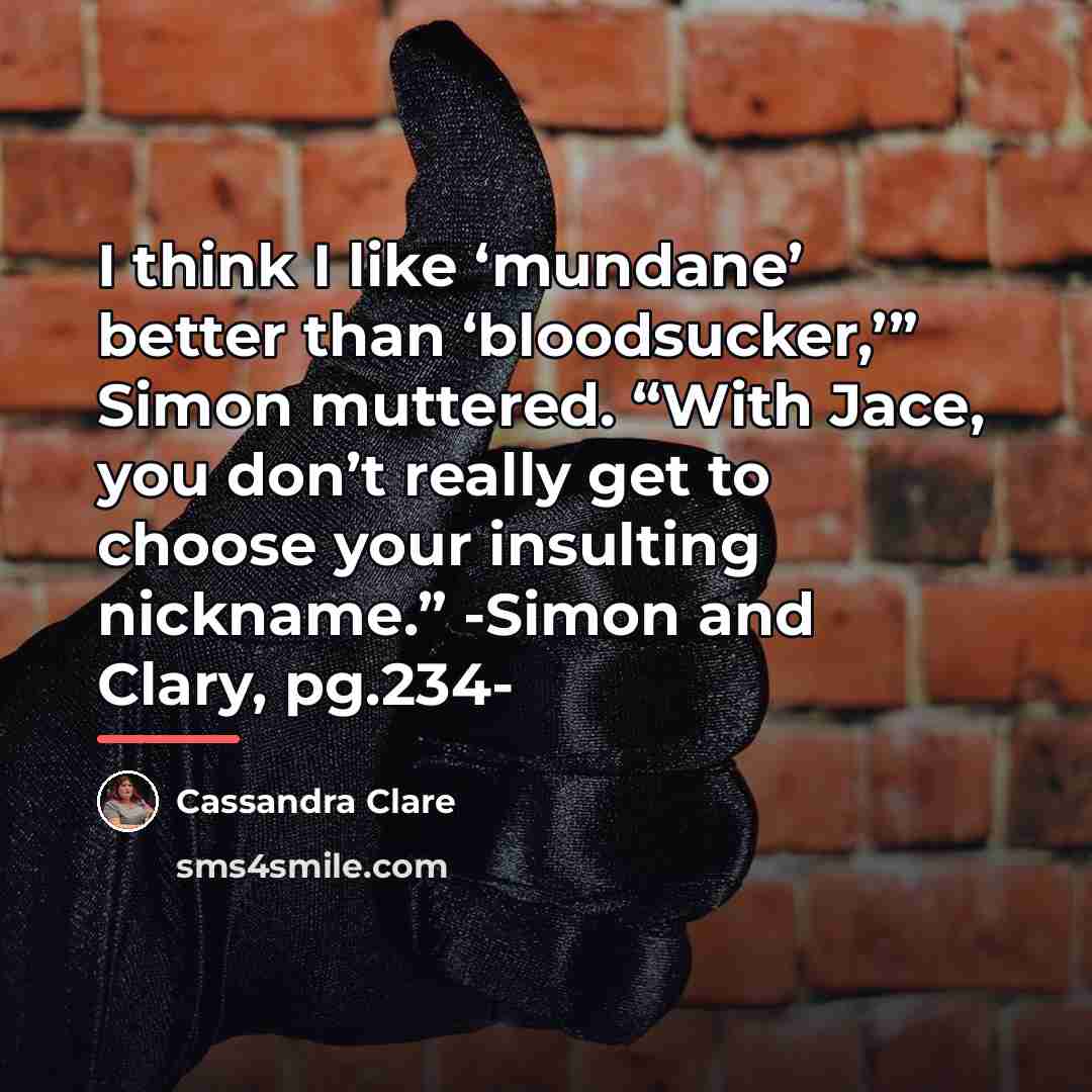 “I think I like ‘mundane’ better than ‘bloodsucker,’” Simon muttered.…” quote by Cassandra Clare