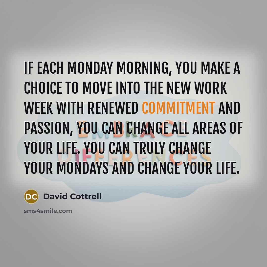 “If each Monday morning, you make a choice to move…” quote by David Cottrell