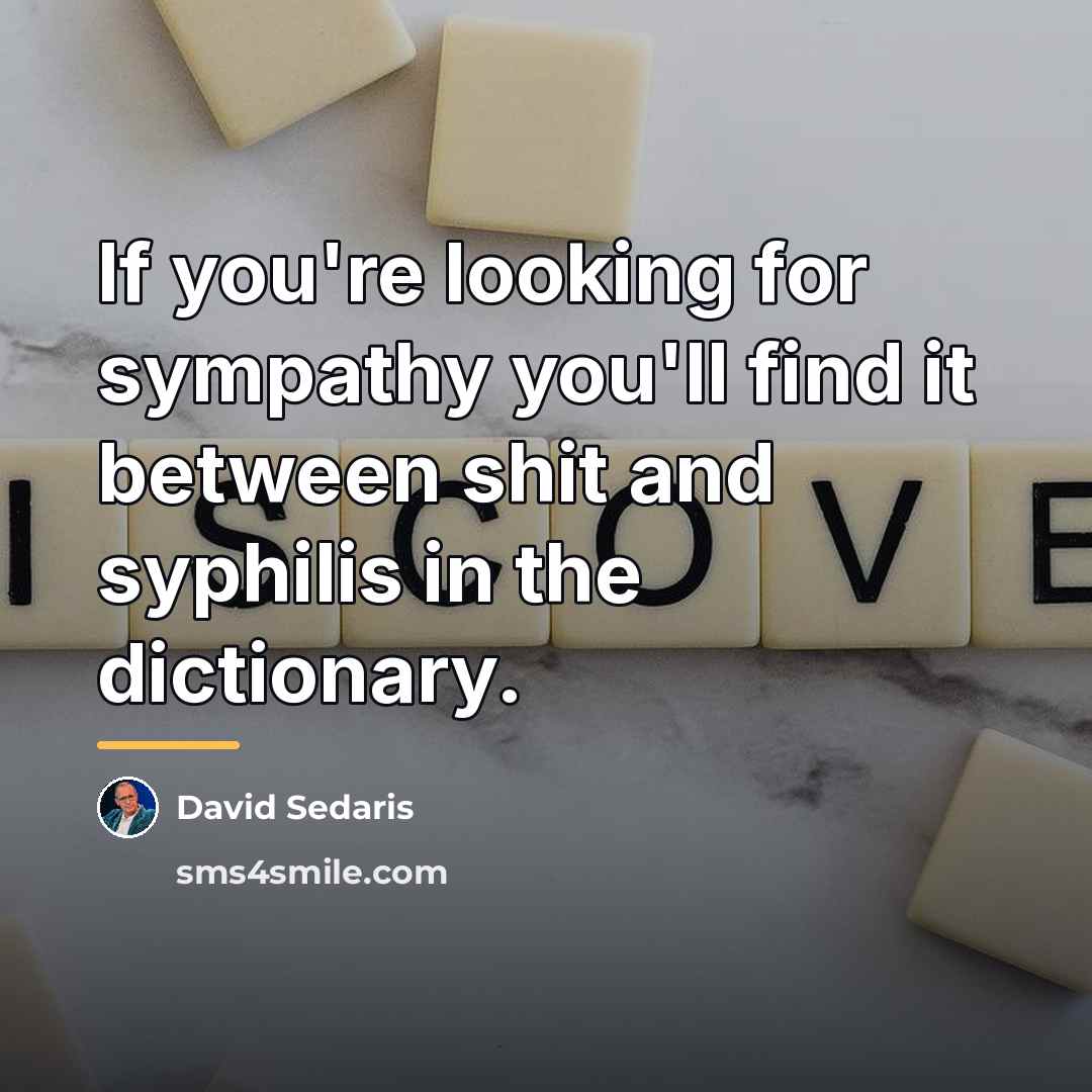 “If you're looking for sympathy you'll find it between shit…” quote by David Sedaris