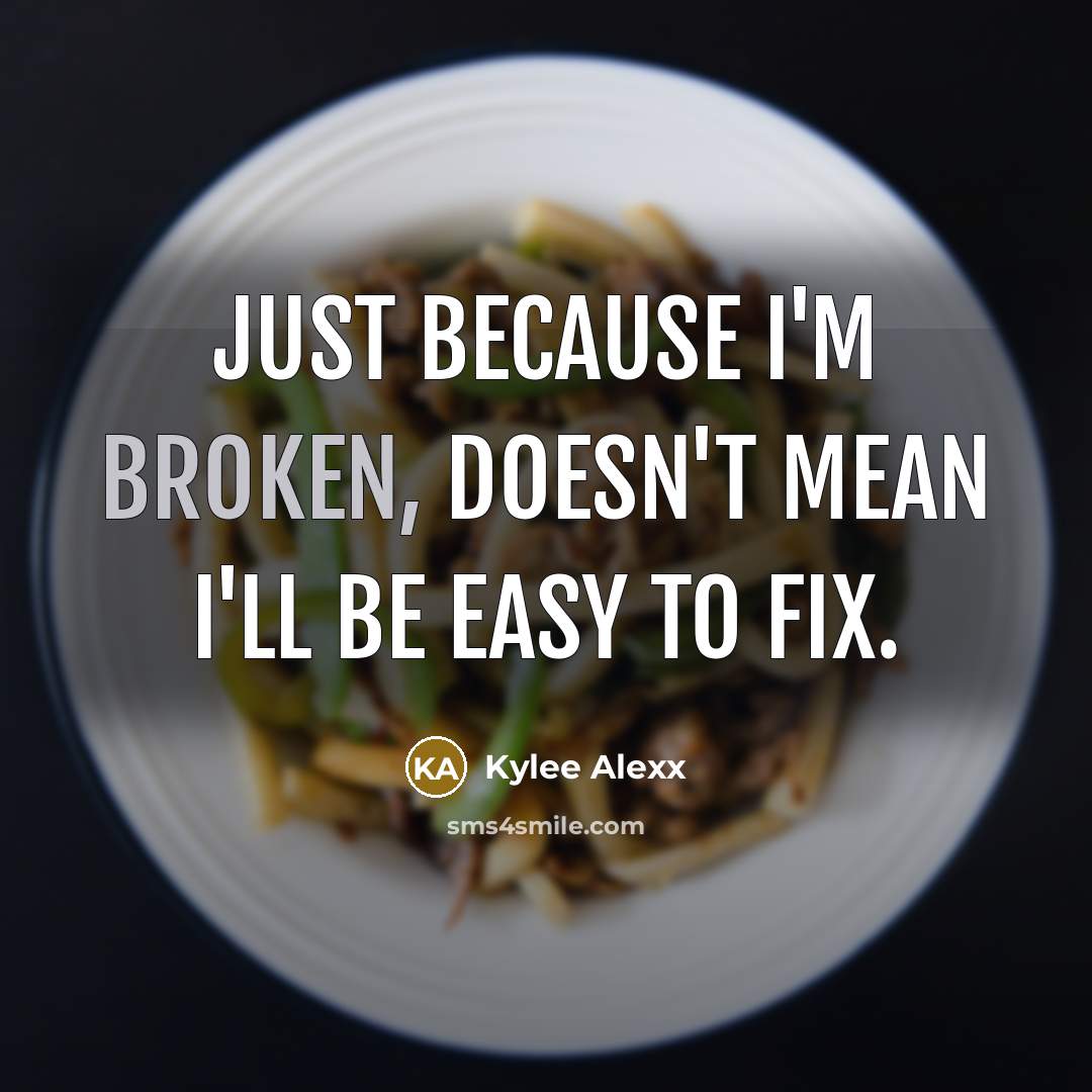 “Just because I'm broken, doesn't mean I'll be easy to fix.” quote by Kylee Alexx