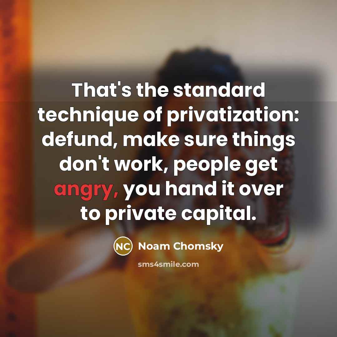 “That's the standard technique of privatization: defund, make sure things…” quote by Noam Chomsky