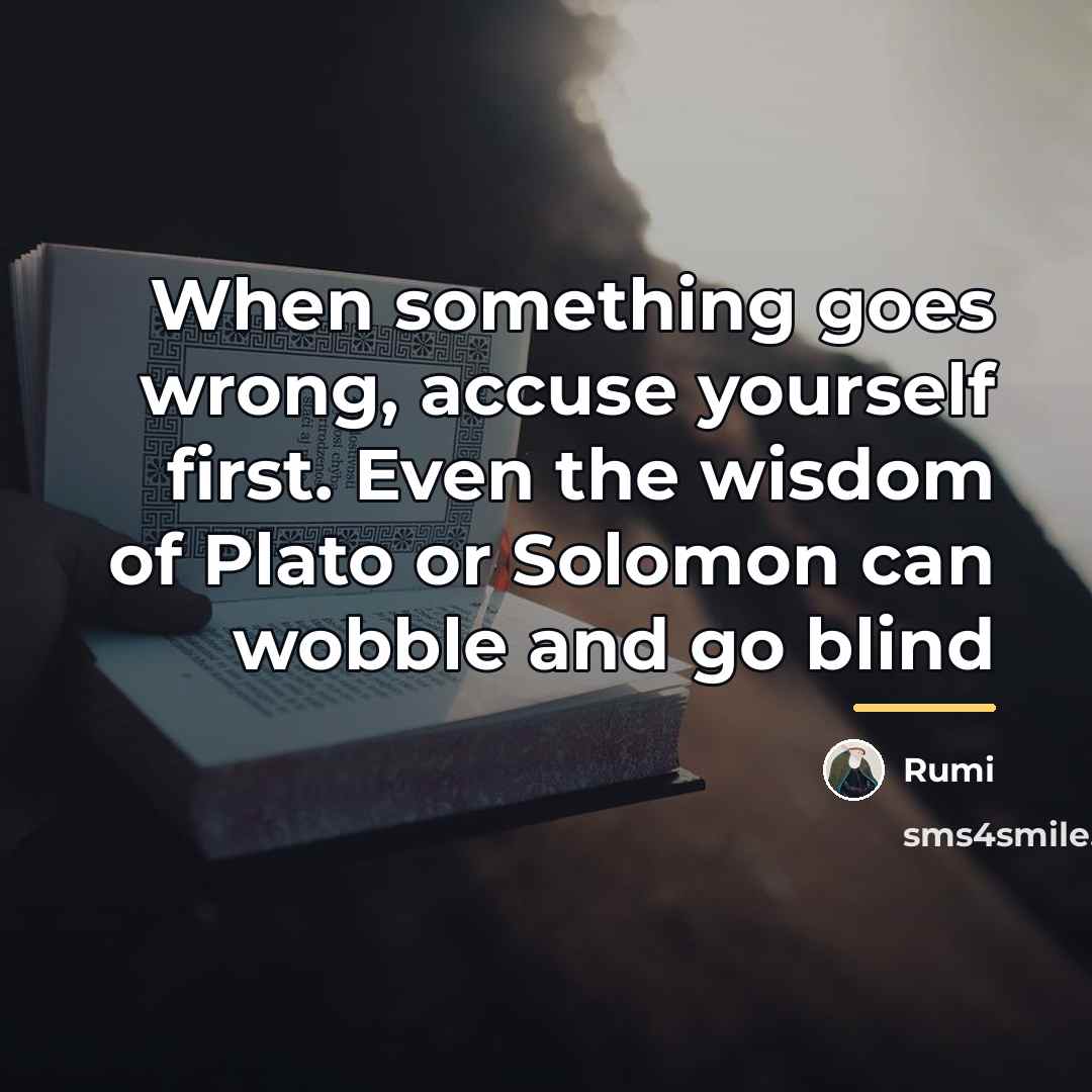 “When something goes wrong, accuse yourself first. Even the wisdom…” quote by Rumi